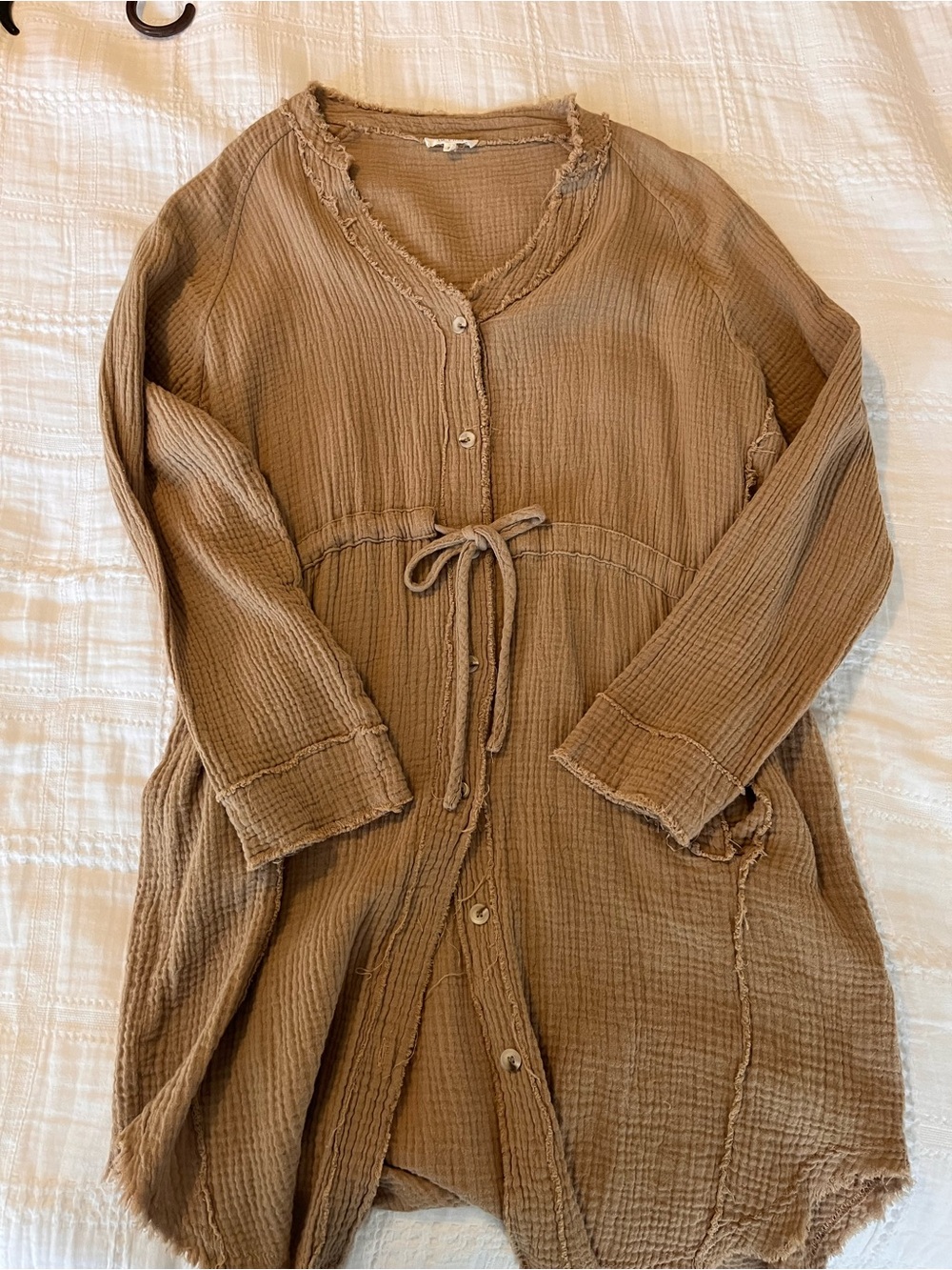 LA MIEL Brown Long-Sleeve Button Front Dress with Tie Waist